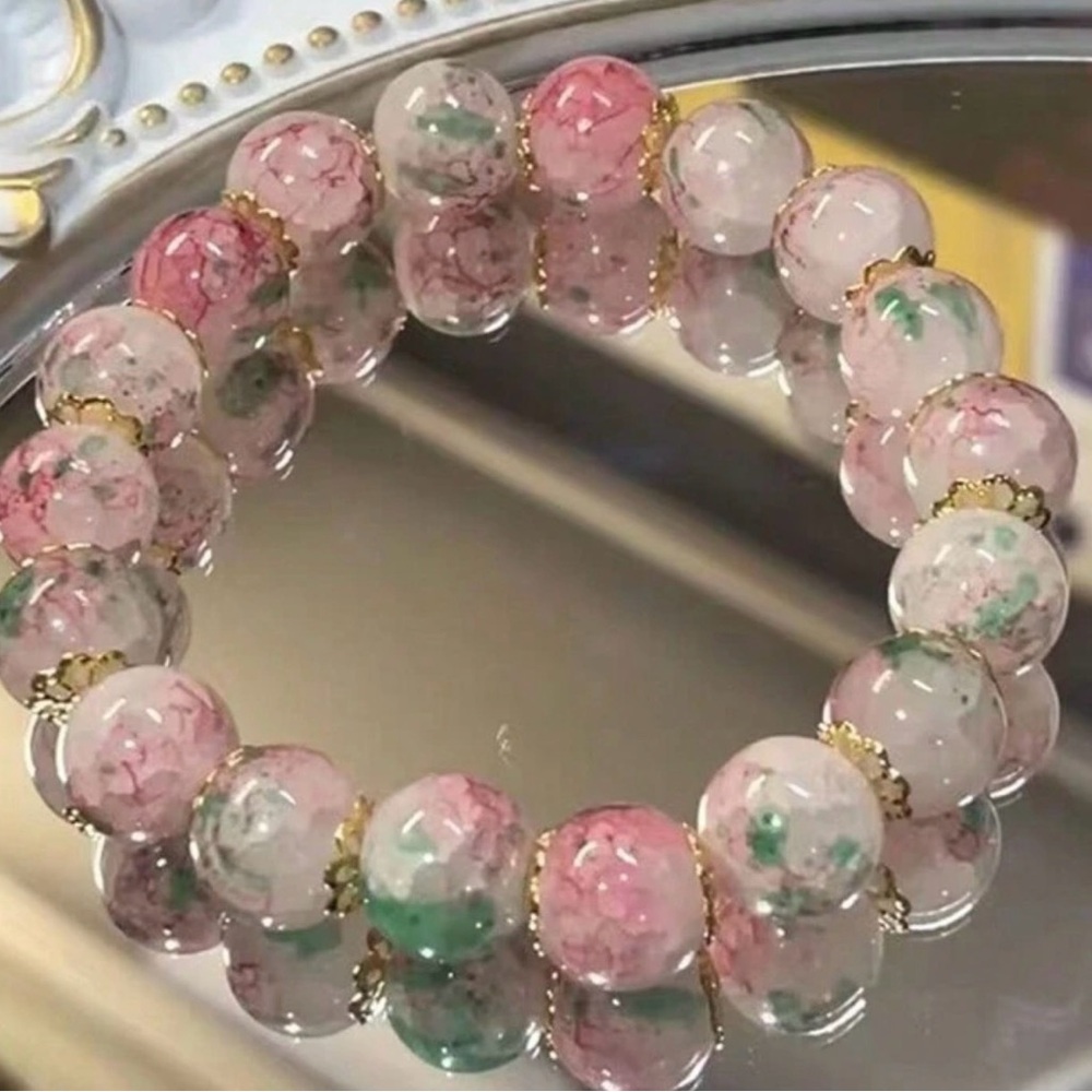 Pink and Gold Glass Beaded Bracelet